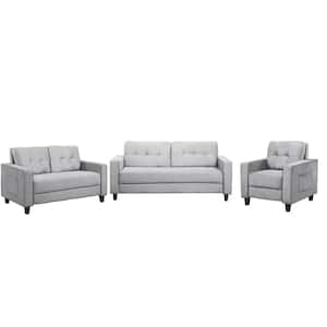 76.4 in. W Square Arm Velvet Modern Straight Tufted Sectional Sofa 1-2-3-Seat in Gray (3-Pieces)