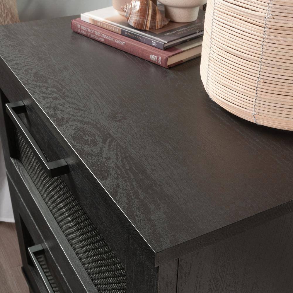 Raven Oak 2-Drawer Rattan Nightstand
