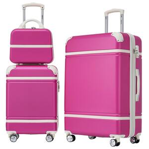 2 Pc Set- Spinner Wheel Luggage, with Combination Lock and Cosmetic Case (Pink)