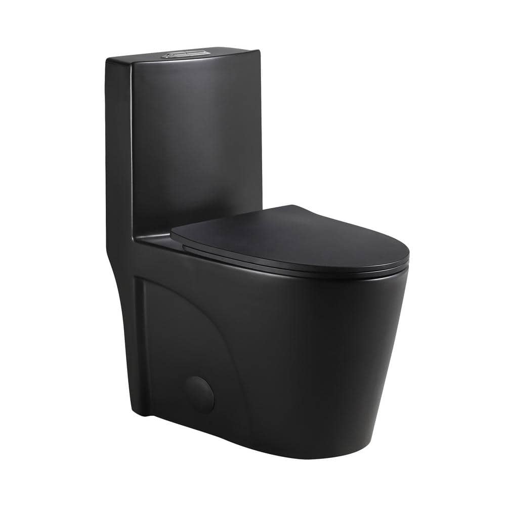 1-piece 1.1/1.6 GPF Dual Flush Elongated Toilet in. Black Seat Included