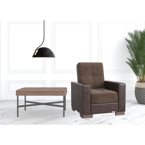 HomeRoots Amelia 38 in. Brown Microfiber Arm Chair with Tufted Cushions