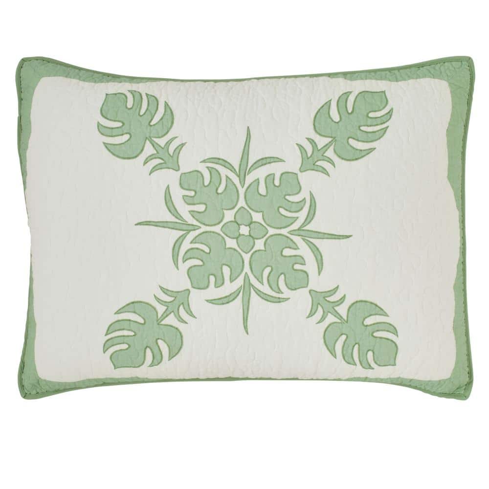 Molokai Green and Beige Cotton Embroidered Sham