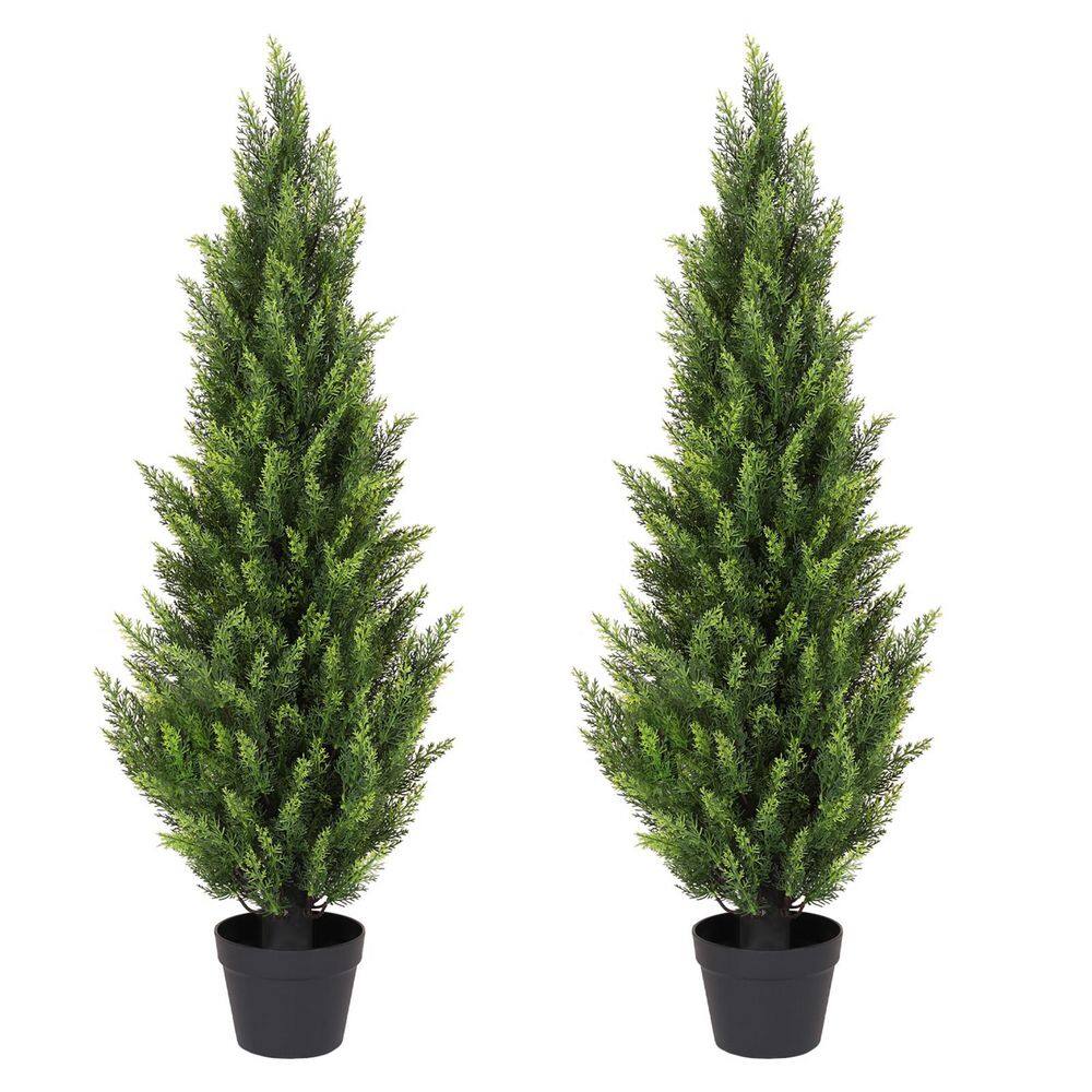 4 ft. Artificial Cedar Tree in Pot, Outdoor Artificial UV Rated Shrubs Potted Faux Bushes Plant for Decorative Set of 2 price history on PriceWatchPro