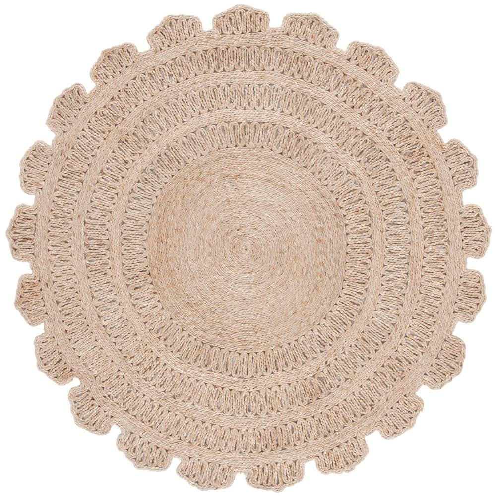 SAFAVIEH Natural Fiber Beige Doormat 3 ft. x 3 ft. Woven Border Round ...