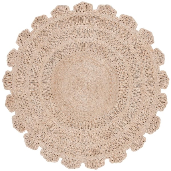 SAFAVIEH Natural Fiber Beige 5 ft. x 5 ft. Woven Border Round Area Rug