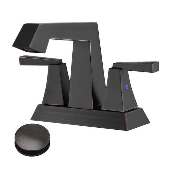 Rotatable 4 in. Centerset Double Handle Bathroom Faucet with Drain Kit Included in Oil Rubbed Bronze