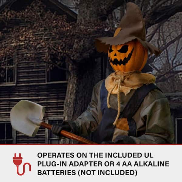 Haunted Hill Farm - 55 in. Premium Talking Halloween Animatronic Smiling Jack The Shovel-Wielding Sitting Scarecrow by Tekky