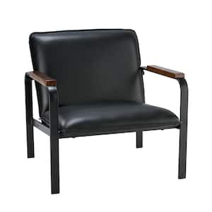 Chinit Antique Faux Leather Leisure Black Chair with Metal Arms and Legs