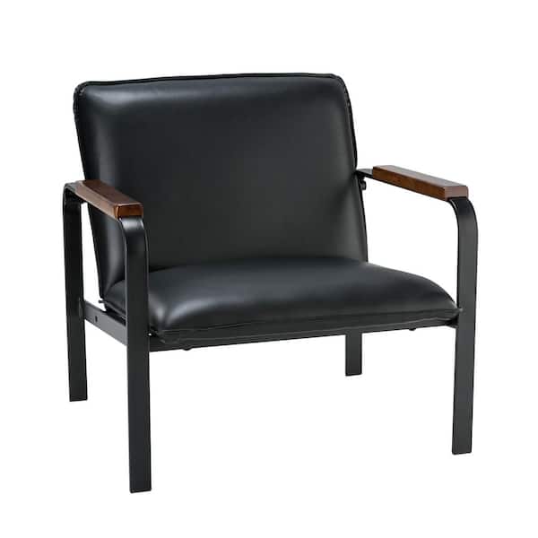 JAYDEN CREATION Chinit Antique Faux Leather Leisure Black Chair with Metal Arms and Legs