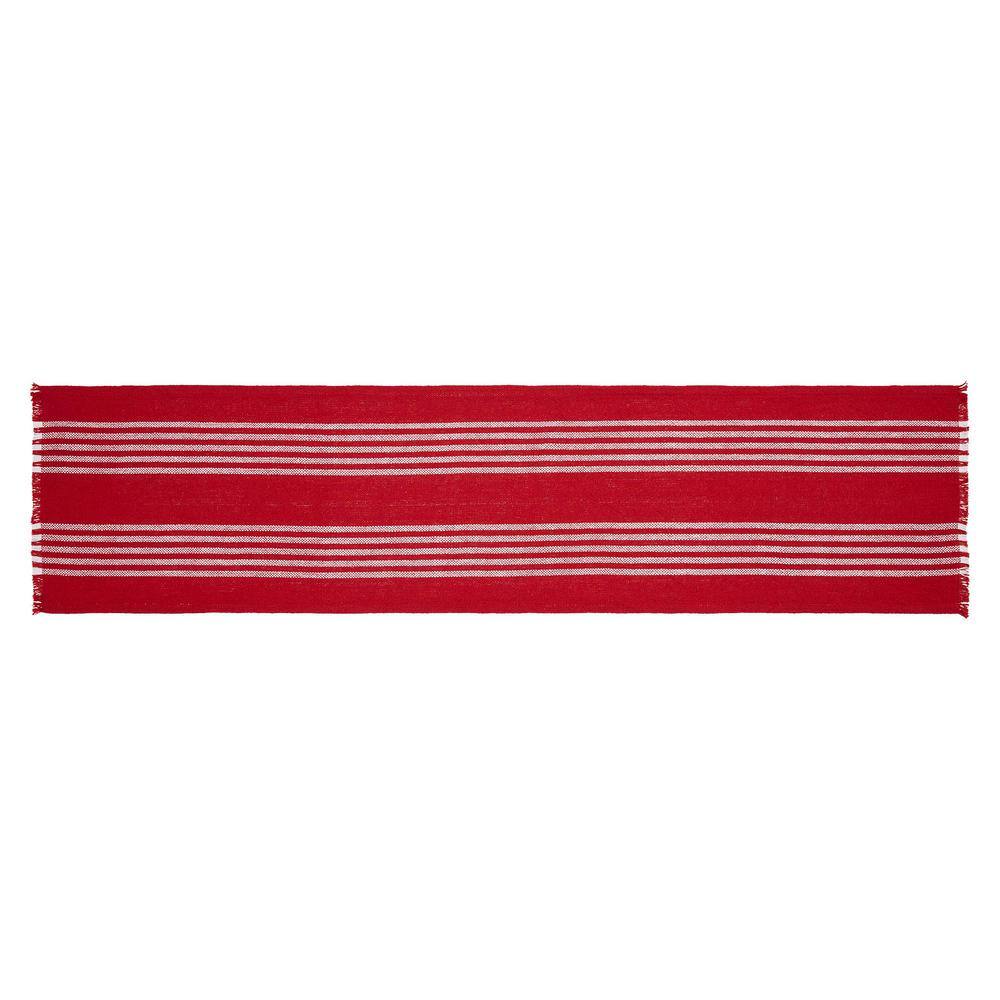 VHC Brands Farmhouse Table Decor Arendal Red Stripe Runner Fringed Christmas Decor- 12x48 inches