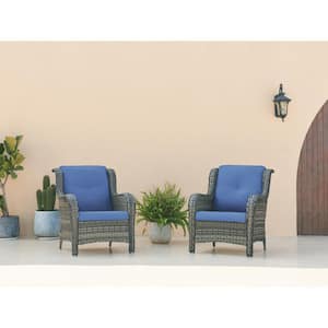 Carolina Gray Wicker Outdoor Chair with Blue Cushions (2-Pack)