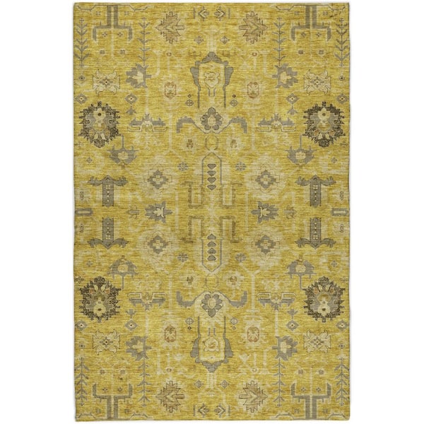 Dream Shag Premium Machine Washable Abstract ADS697 Gold 8 ft. x 10 ft. Area Rug