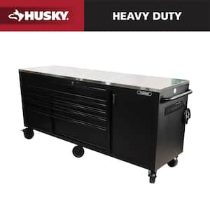 Husky 84 in. W 18 in. D 15-Drawer Mobile Workbench with Wood Top