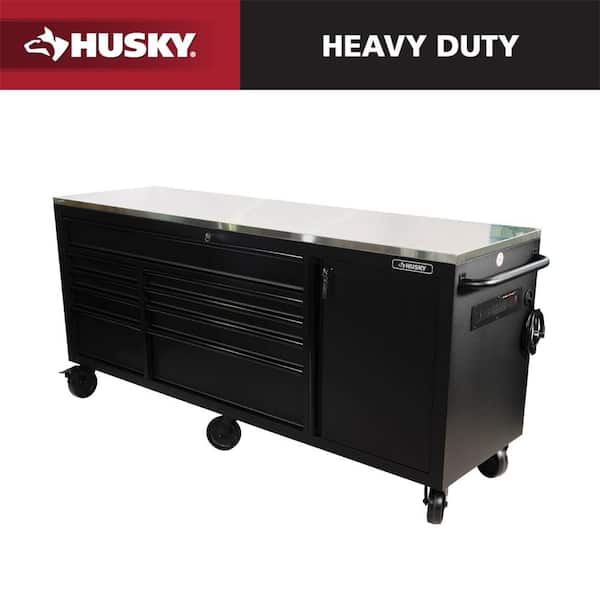 84 in. W x 24 in. D 9-Drawer Heavy-Duty Mobile Workbench with Stainless Steel Top in Matte Black