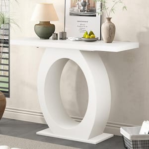 Sylvara 39.4 in. Modern Ring Design Rectangle MDF Console Table, White