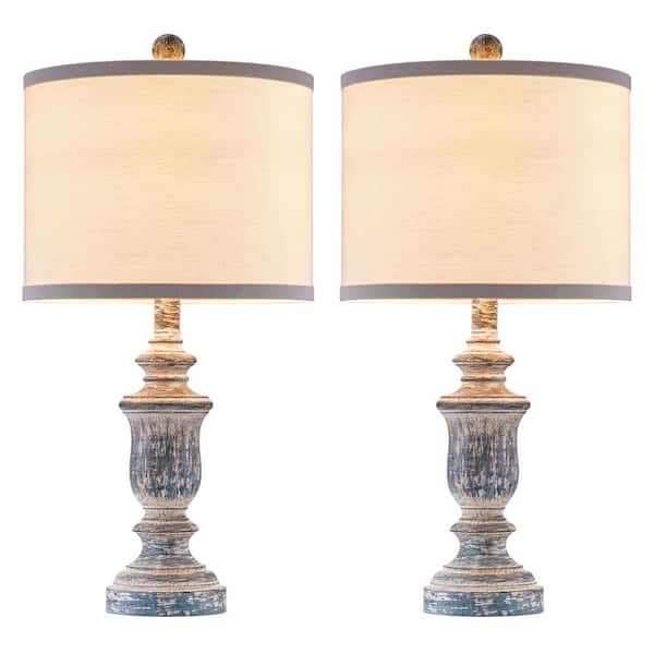 KAWOTI 22 in. Distressed Green Farmhouse Resin Table Lamp Set (Set of 2)