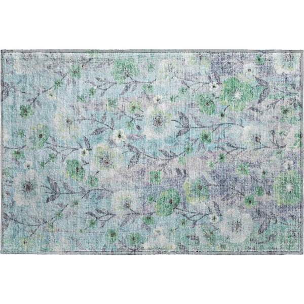 Mayfield Premium Machine Washable Abstract AMF2403 Teal 3 ft. x 4 ft. Area Rug