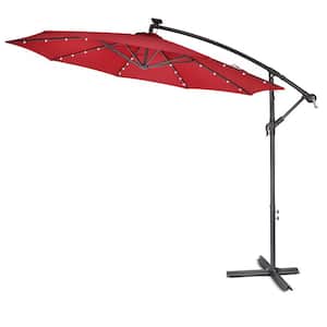 10 ft. Cantilever Patio Umbrella With LED Light in Red