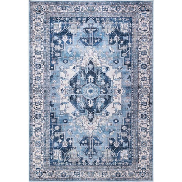 Molana Blue 8 ft. 11 in. x 12 ft. Oriental and Vintage Polypropylene Area Rug