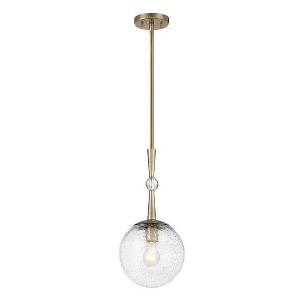 Minka Lavery Populuxe 1-Light Oxidized Aged Brass Mini Pendant with Clear Volcanic Glass Shade