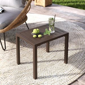 Brown Aluminum Outdoor Patio Rectangular Side Table