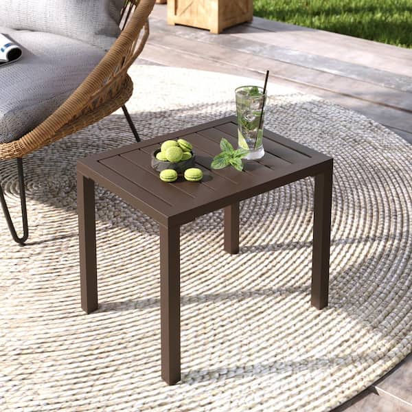 Pellebant Brown Aluminum Outdoor Patio Rectangular Side Table