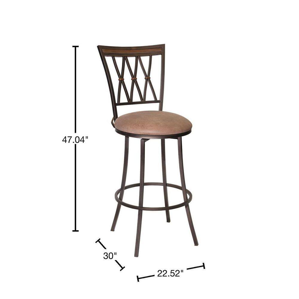 Camel Brown Swivel Metal Barstool with Leather Seat