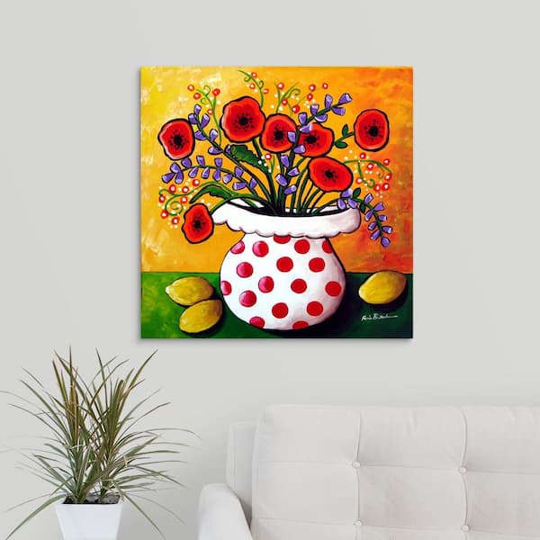 GreatBigCanvas "Red Poppies in Polka Dot Vase" by Renie Britenbucher Canvas Wall Art