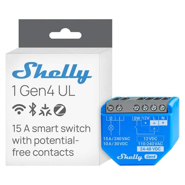 Shelly 1 Gen4 UL, Wi-Fi, Zigbee & Matter Smart Relay Switch with Dry Contacts, 1-Channel 16A, Home Automation