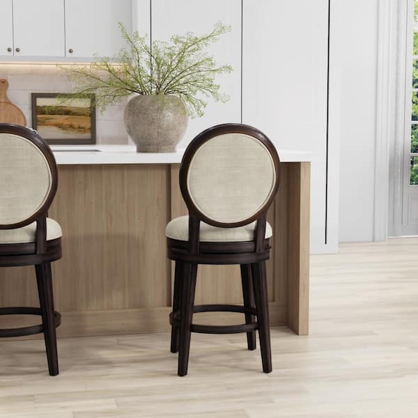 Dayton 26.25 in. Coffee Bean Full Back Wood Counter Stool with Fabric Seat