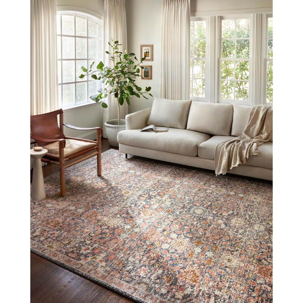Saban Navy and Rust Stain-Resistant Wool Area Rug