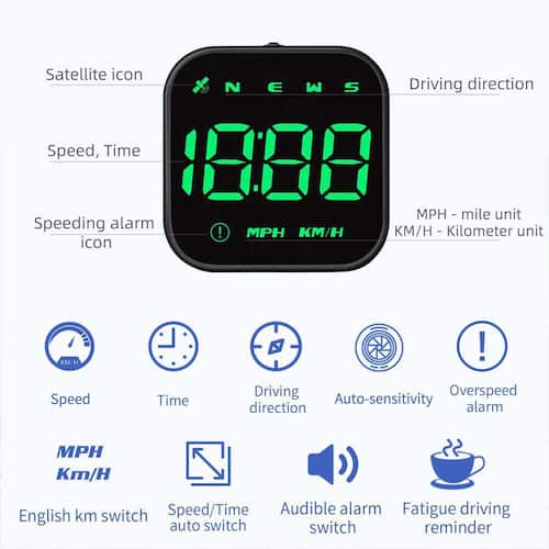 Digital GPS Speedometer with Head Up Display in Green (1-Pack) Interior Car Accessories
