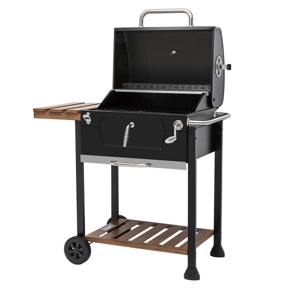 Royal Gourmet 24-Inch Black Stainless Steel Charcoal Grill with Smoker