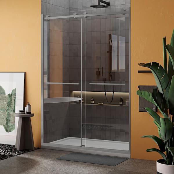 Fab Glass and Mirror Portofino 56-60 in. W x 74 in. H Double Sliding Frameless Shower Door with 3/8 in. Thickness Clear Tempered Glass