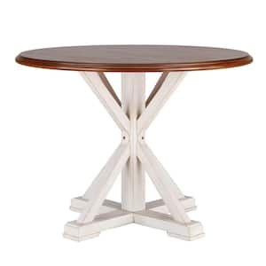 Veda 41 in. Round Antique white with whiskey maple MDF Top 4 Person Farmhouse Dining Table