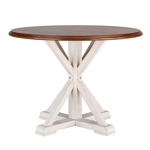 Southern Enterprises Veda 41 in. Round Antique white with whiskey maple MDF Top 4 Person Farmhouse Dining Table