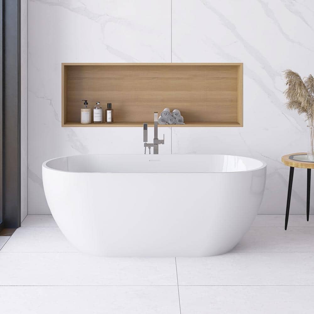 59 in. x 28 in. Freestanding Acrylic Soaking Bathtub in Glossy White price history on PriceWatchPro