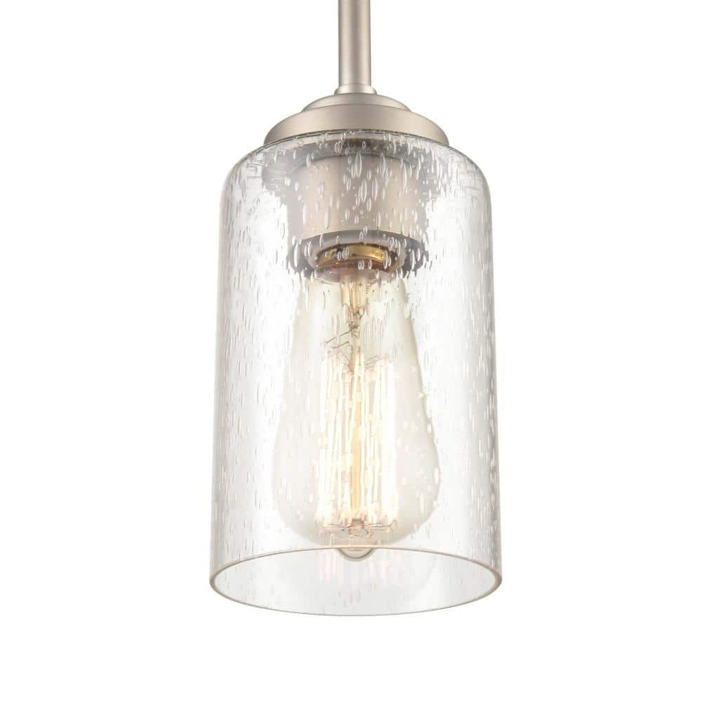 Satin Nickel Glass Mini Pendant Light, 7.25" Height