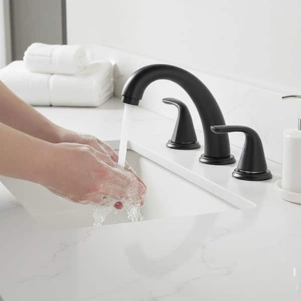 3-Holes 8 in. Widespread Double Handle Bathroom Faucet in Black