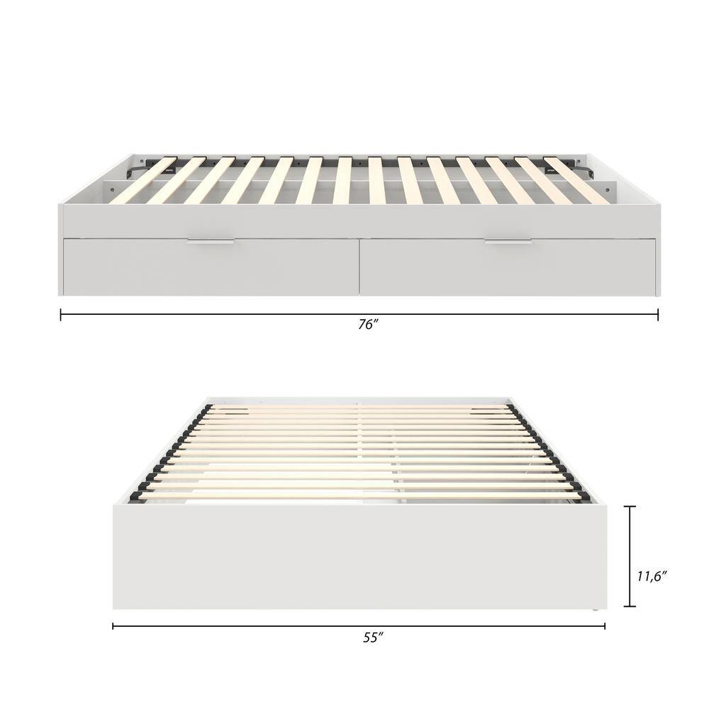 White Full Captain's Bed with Storage Drawers and Slats