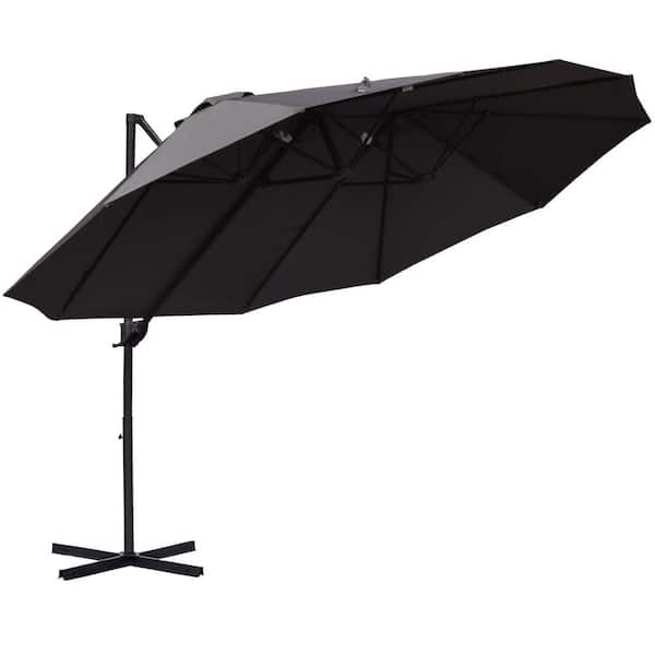 Tenleaf 14 ft. Steel Double-Sided Outdoor Market Patio Umbrella in Gray with Crank, Cross Base