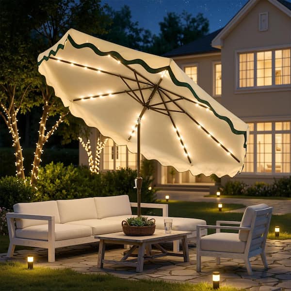best cantilever patio umbrella 2023 Mondawe 13ft Square Solar LED Cantilever Patio Umbrella with Included Base & Bluetooth Light in Gray