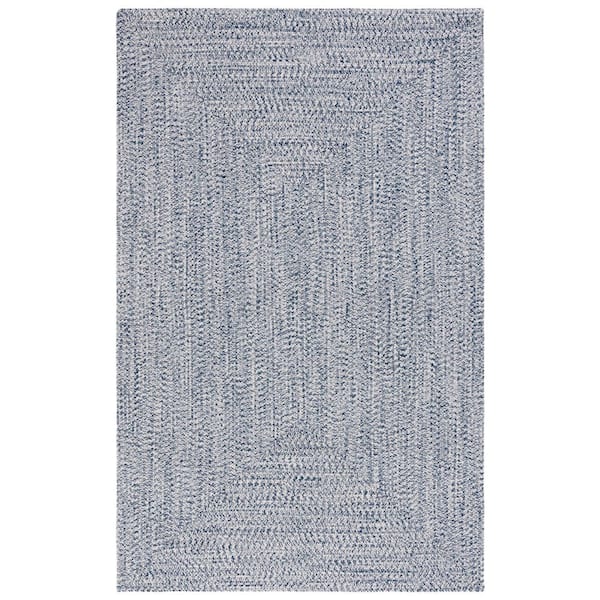Braided Dark Blue/Ivory 4 ft. x 6 ft. Machine Washable Concentric Woven Area Rug
