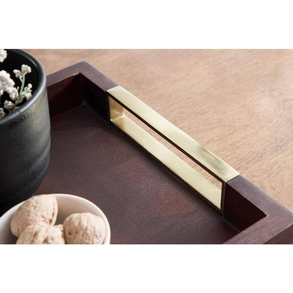 Heller Rectangular Espresso Finish Mango Wood Tray with Nickel-Plated Handles