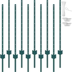 4 ft. Fence Post, T-Post Heavy-Duty Metal Fence Posts, Sturdy Steel Fence Stakes for Garden Yard, Lawn, Green (10-Pack)