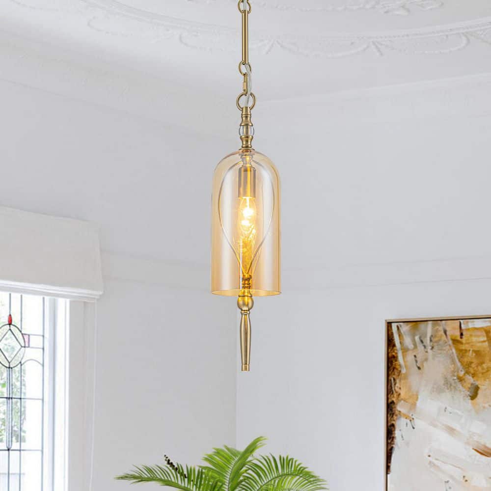 4.7 in. 1-Light Vintage Gold Pendant Light with Amber Glass Shade for Kitchen Island, Bedroom & Entryway price history on PriceWatchPro