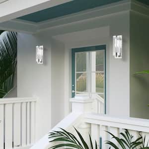 Cavanaugh 15.75 in. 2-Light Polished Chrome Outdoor Hardwired Wall Lantern Sconce with No Bulbs Included