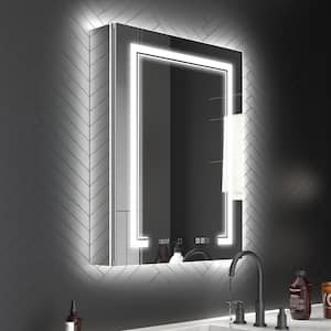 Deluxe 24 in. W x 32 in. H Rectangular Recessed/Surface Mount Right Medicine Cabinet with Mirror, Backlit & Front Light