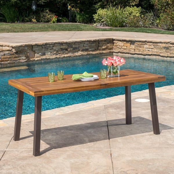 69 in. Rectangular Teak Acacia Wood Outdoor Dining Table with Metal Legs