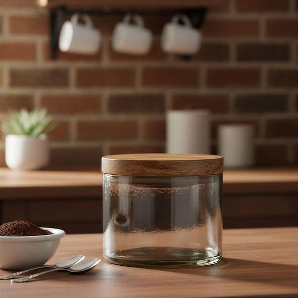 8 oz. Hand-Blown Glass Kitchen Canisters and Jars with Natural Mango Wood Lid